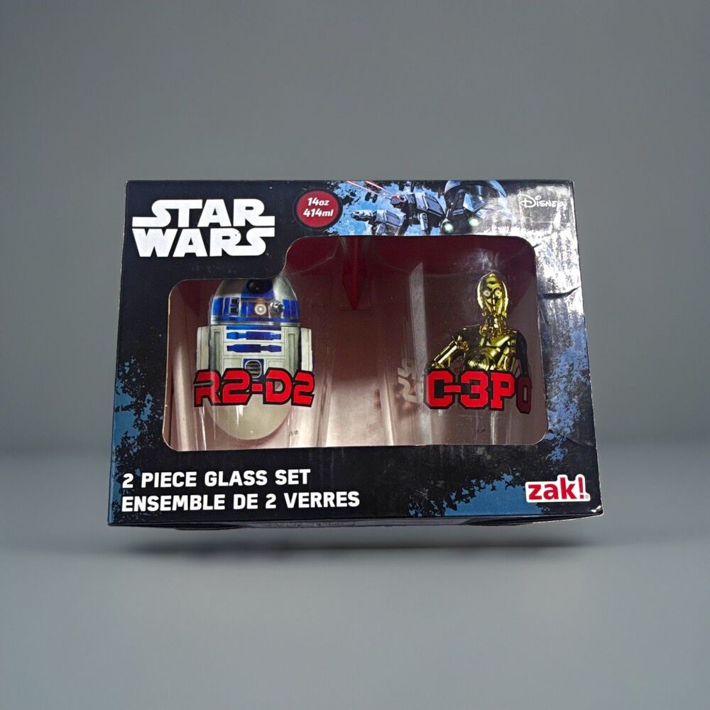 Star Wars R2-D2 & C-3PO 2-Piece Clear Drinking Glass Set 14 oz